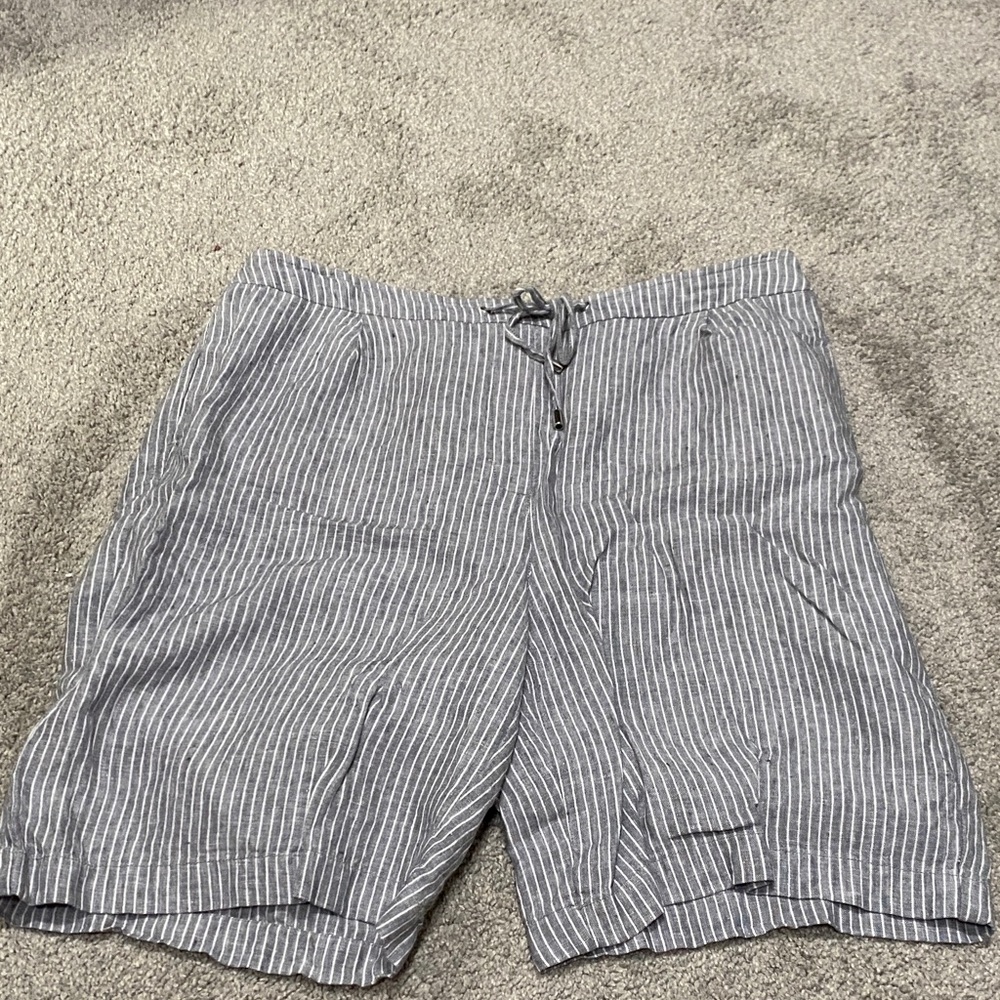 Womens Chico’s  Gray Pinstripe Linen Drawstring Shorts